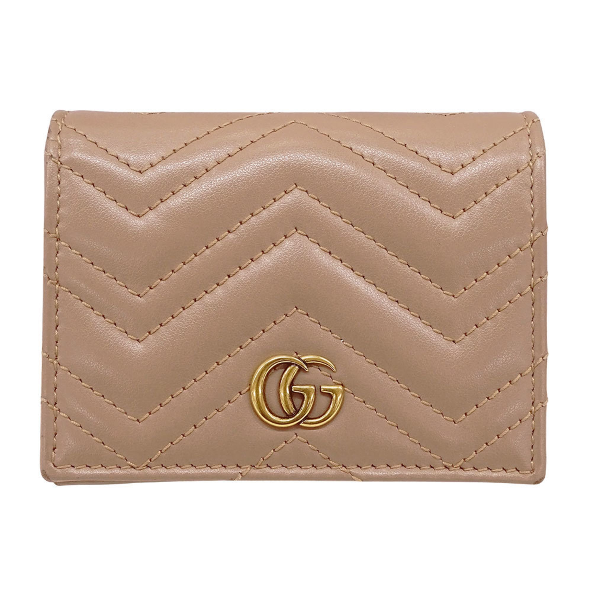 Gucci Women's Petit Marmont Bifold Wallet in Pink Beige Leather (466492) with Quilted Design