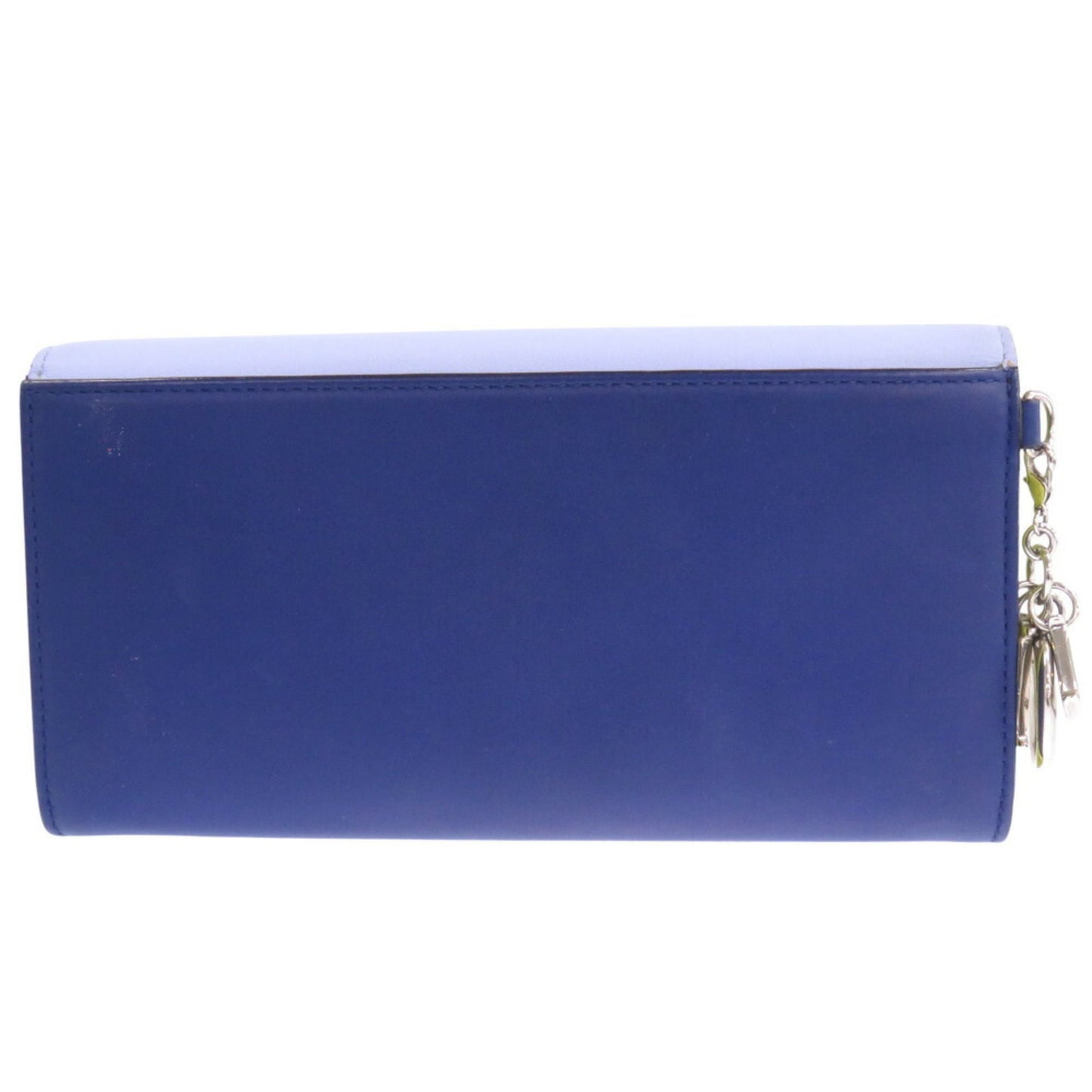 Christian Dior Leather Bicolor L-Shaped Long Wallet Blue 1546Christian