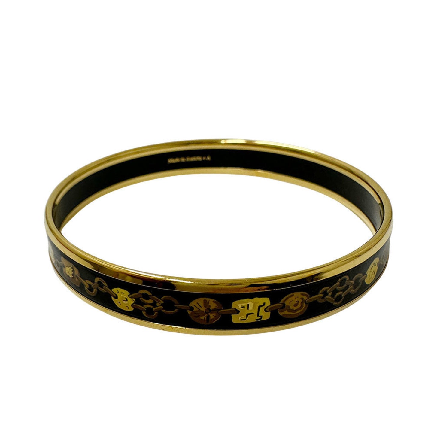 Hermes HERMES bangle, enamel, women's, brand, GP, gold, black, chain motif