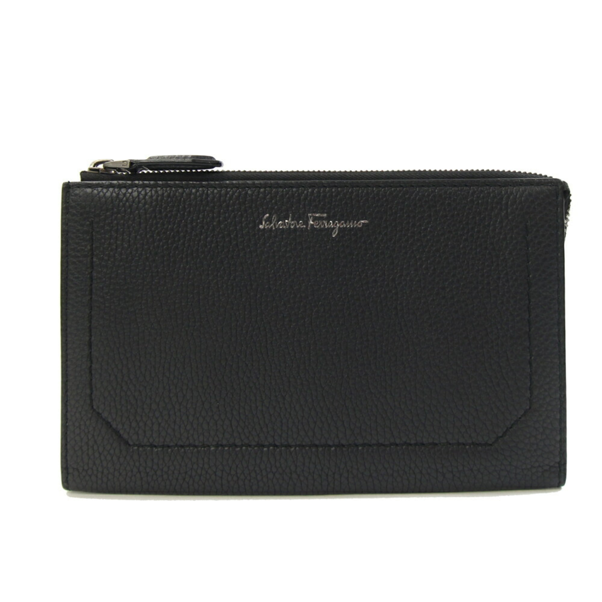 Salvatore Ferragamo Clutch Bag IY-240755 Black Leather Pouch Second for Men and Women