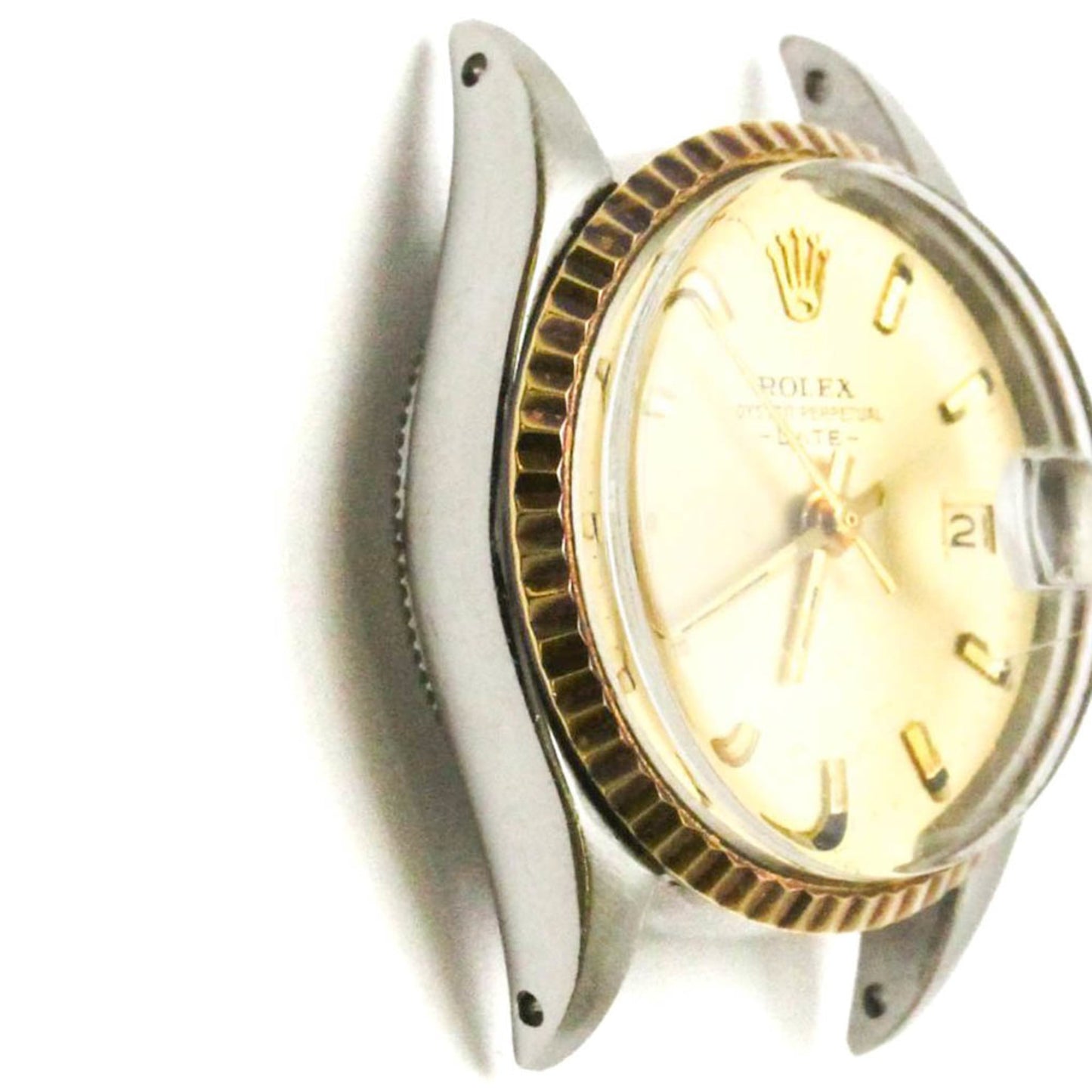 ROLEX Oyster Perpetual Date 6517 18K Gold Steel Ladies Watch Vintage Head Only