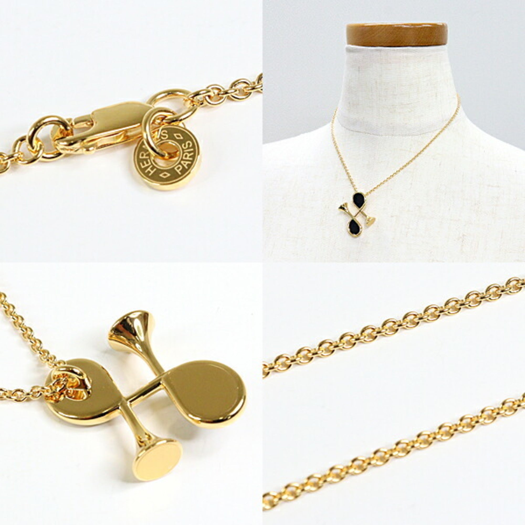 HERMES Col H Necklace Metal GP Yellow Gold 39cm Pendant Swift Leather — New - Store Return