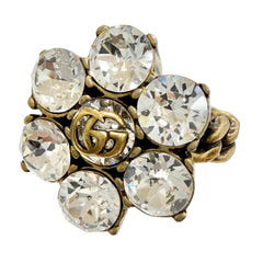 GUCCI GG Marmont Flower Rhinestone Ring, Gold Tone, Size S, Made in Italy, Women's, with Box — Like New