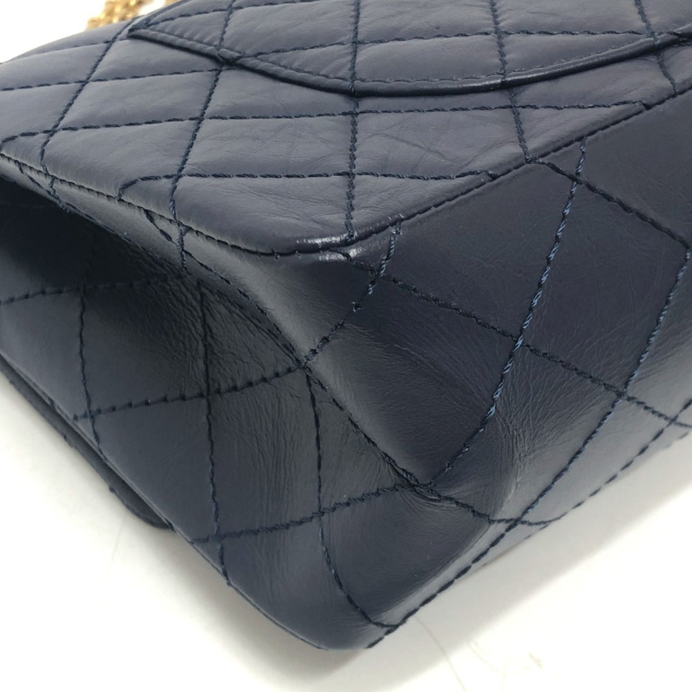CHANEL Chanel Matelasse Double Flap 2.55 Bag Shoulder Crossbody Leather Women's Navy — Like New