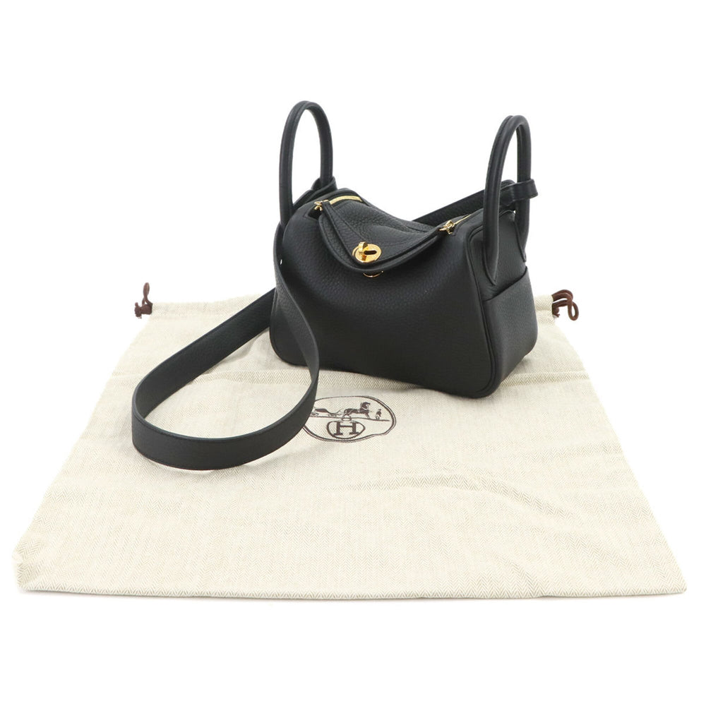 Hermes Lindy Mini 2-way Handbag/Shoulder Bag, Taurillon Clemence Leather, Black, W Stamp, Gold Hardware — Like New