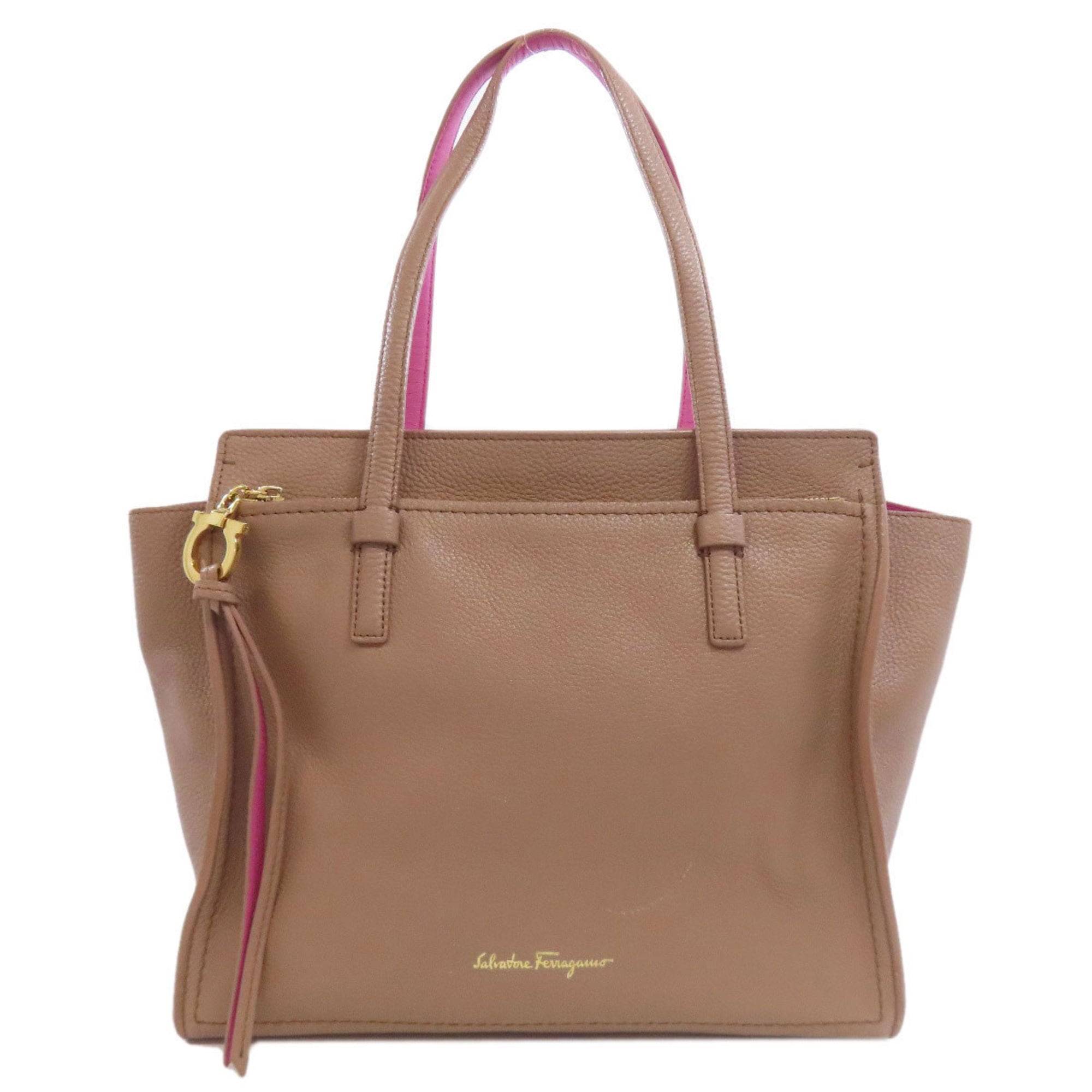 Salvatore Ferragamo Amy Gancini hardware leather tote bag for women.
