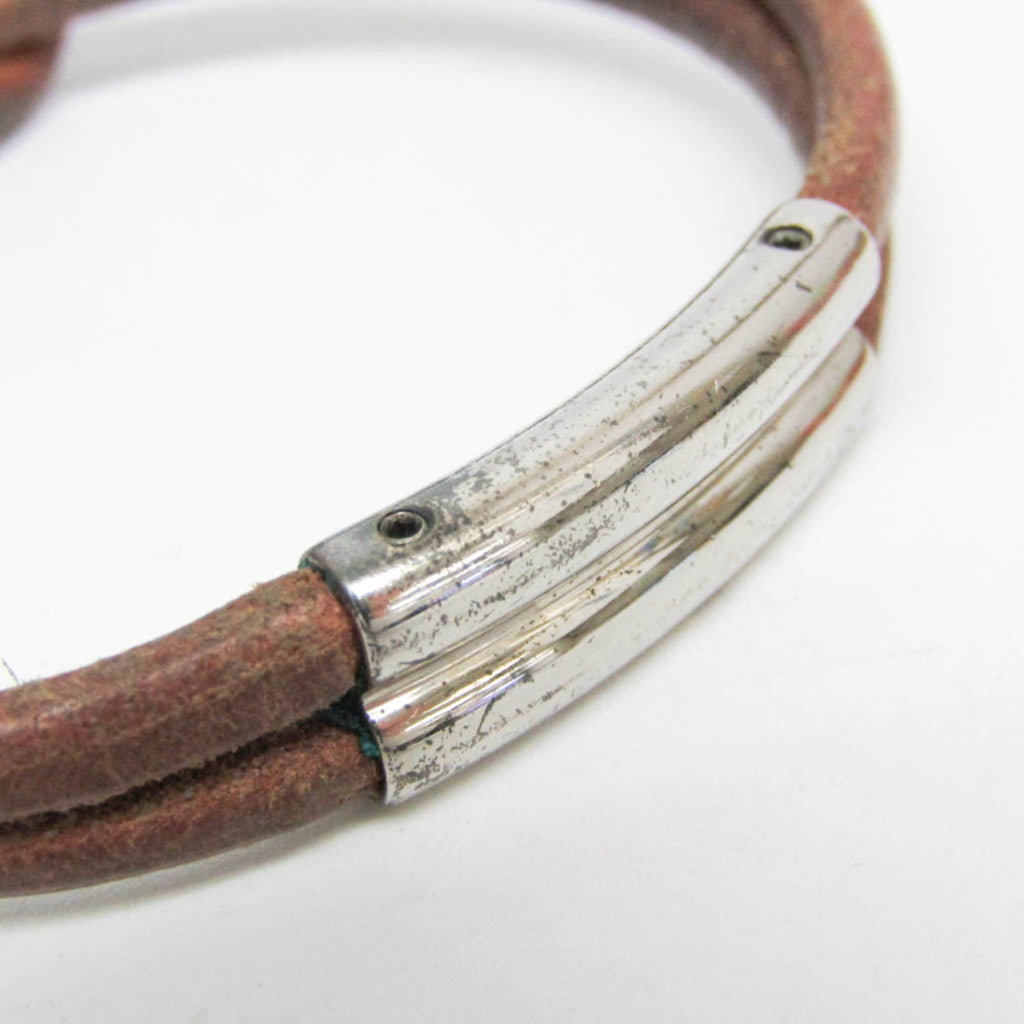 Hermes Hercule Leather,Metal Bangle Silver,Brown