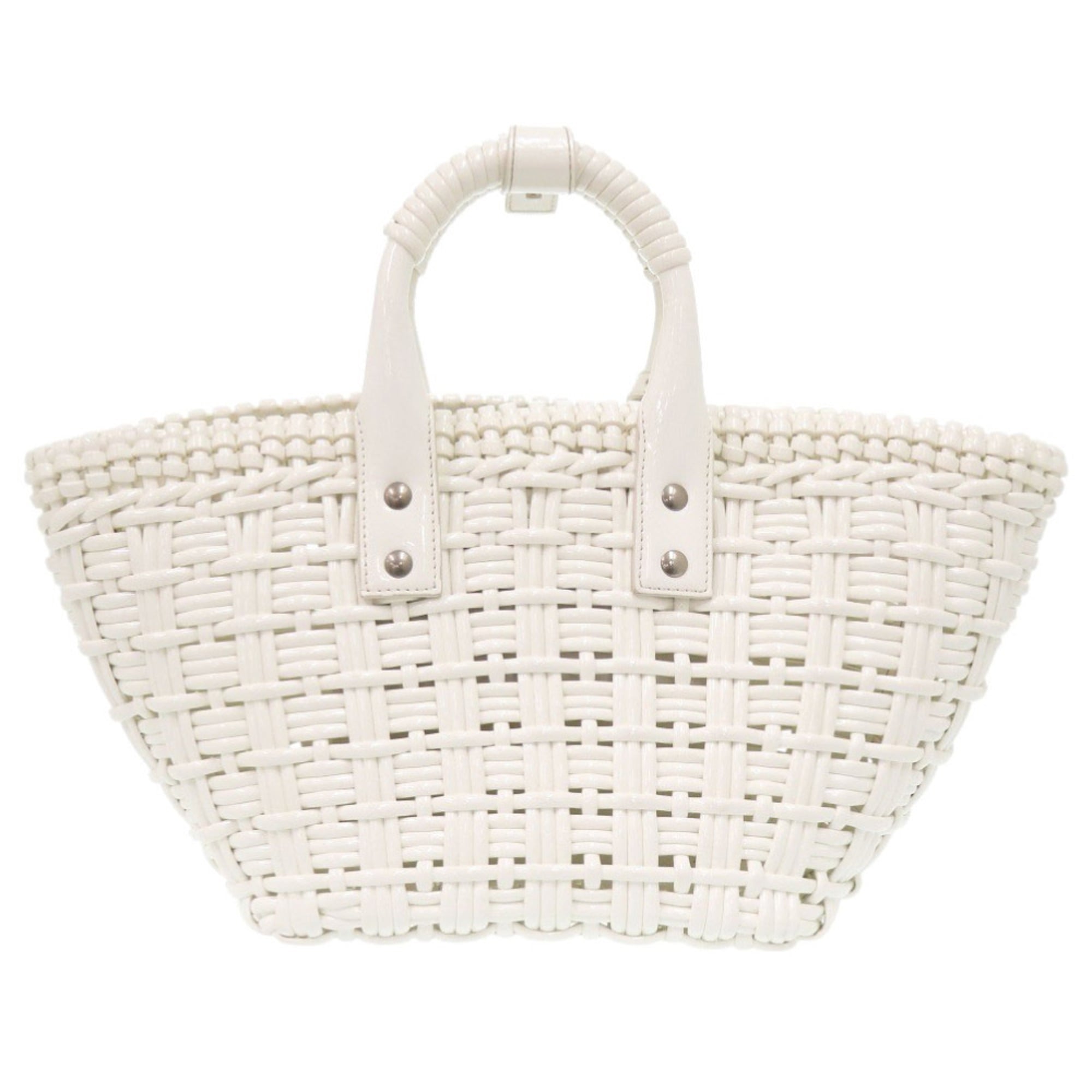 Excellent condition Balenciaga 2-way Bistro XS 671342 patent leather white handbag/basket bag, 1755BALENCIAGA