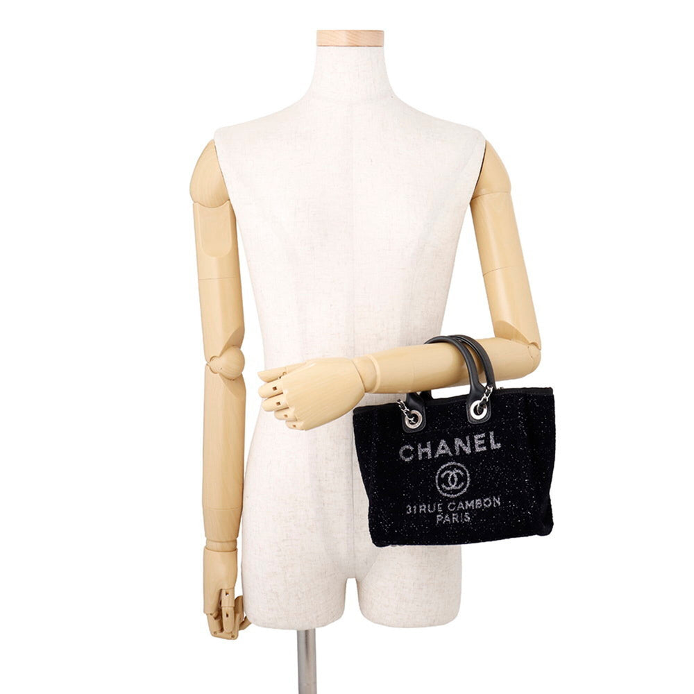 Chanel Deauville Tote Bag, Canvas Leather, CHANEL Handbag, 2-way Shoulder Black, Handbag for Women — Like New