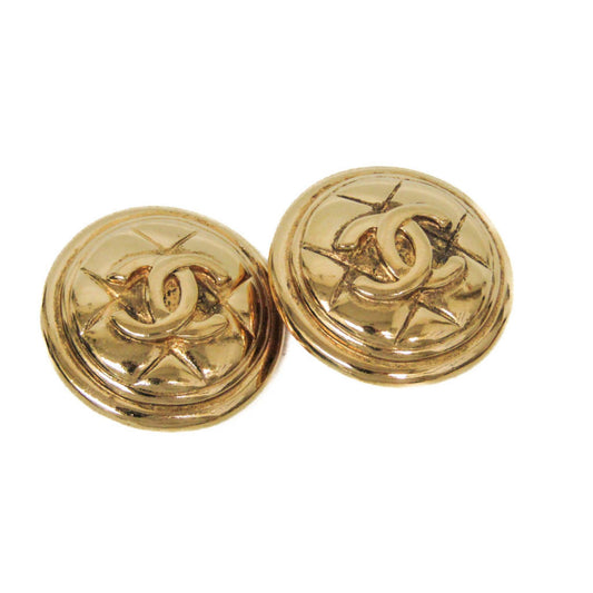 Chanel Matelasse COCO Mark Vintage Earrings No Stone Gold Plating Clip Earrings Gold