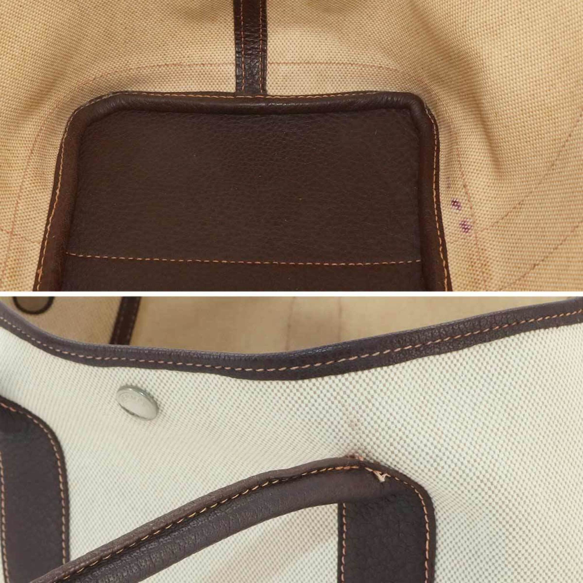 Hermes Garden 36 PM Tote Handbag, Toile H Leather, Natural Marron, □G Stamp, Silver Hardware, Party — Like New