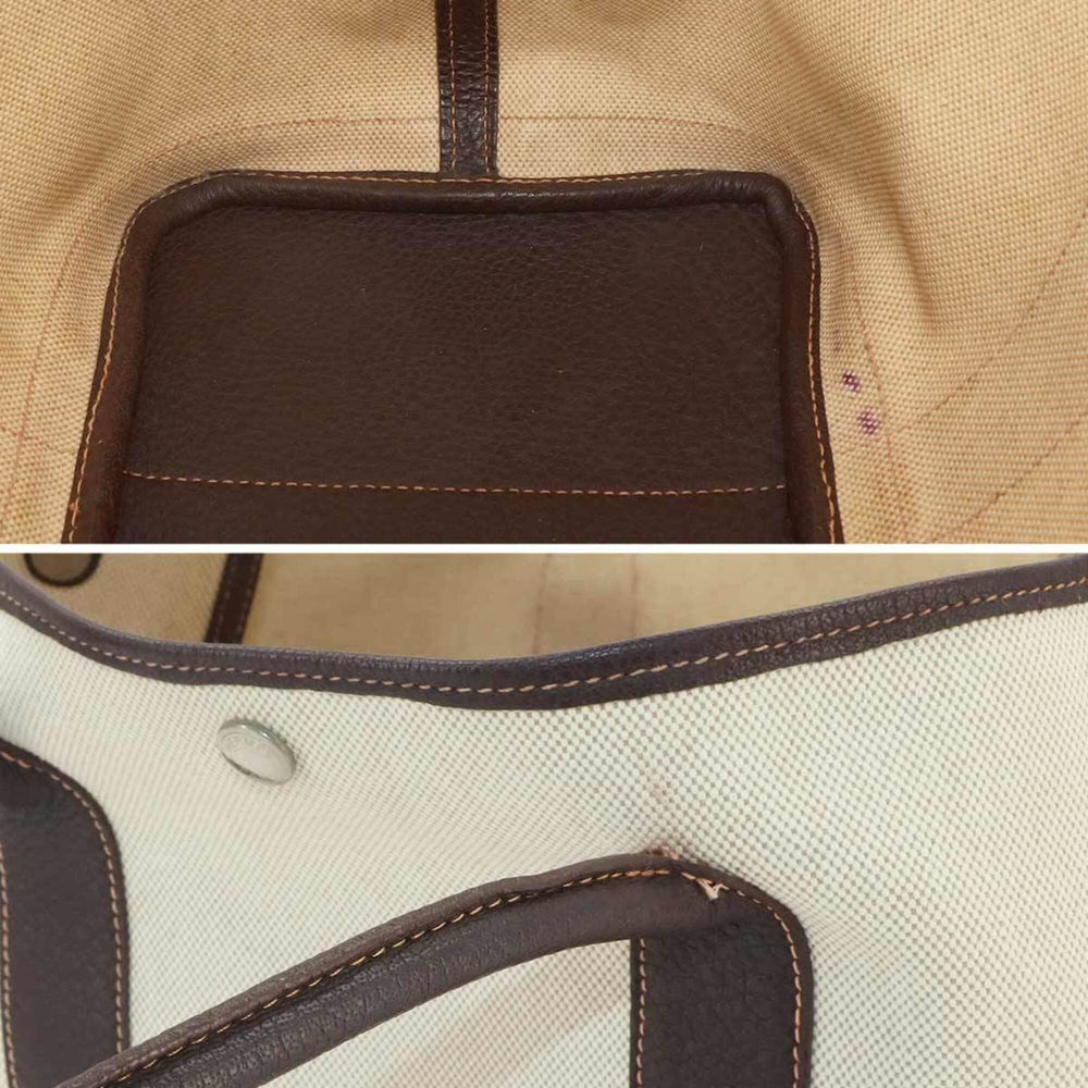 Hermes Garden 36 PM Tote Handbag, Toile H Leather, Natural Marron, □G Stamp, Silver Hardware, Party — Like New