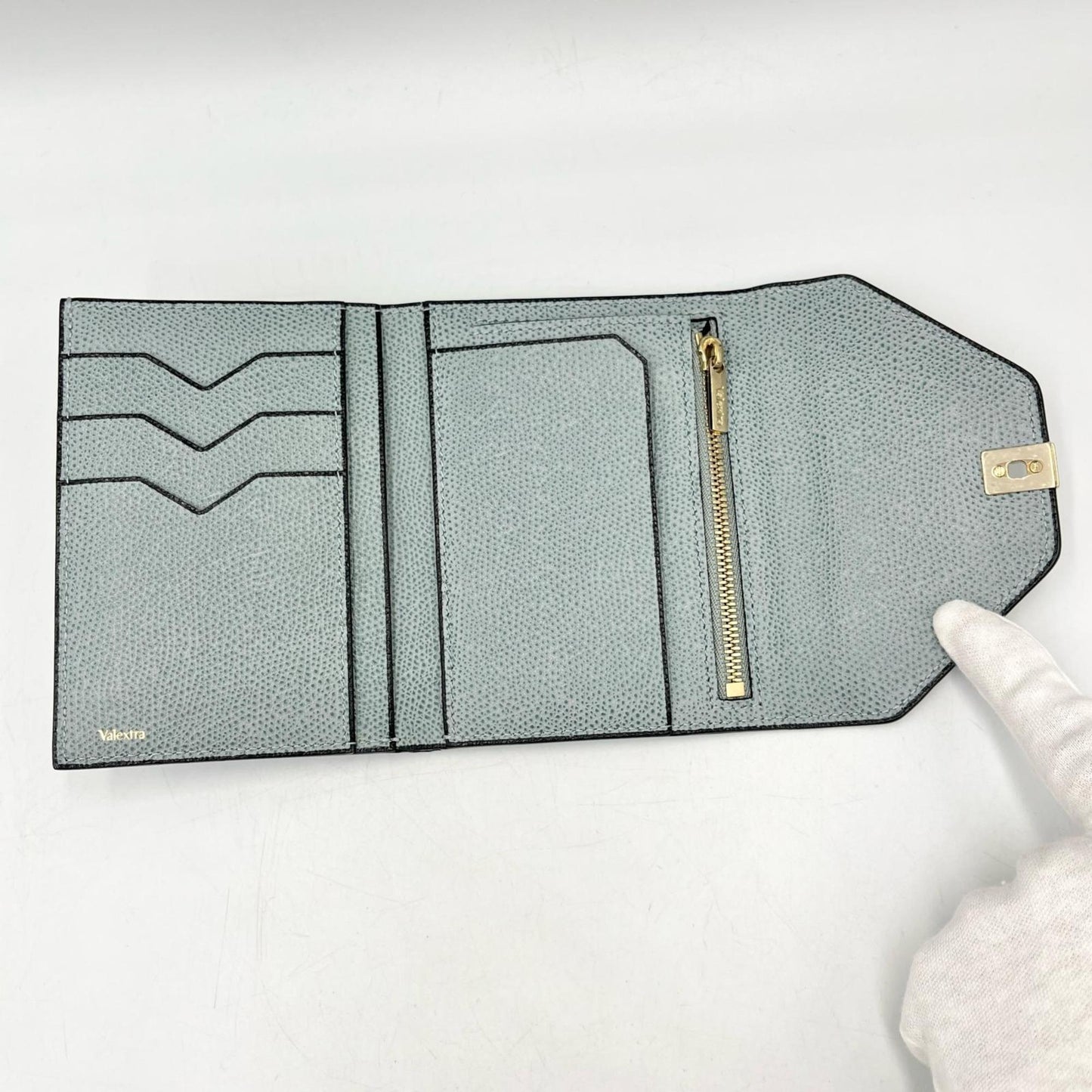 Valextra Iside Tri-fold Wallet in Powder Blue Calfskin for Women