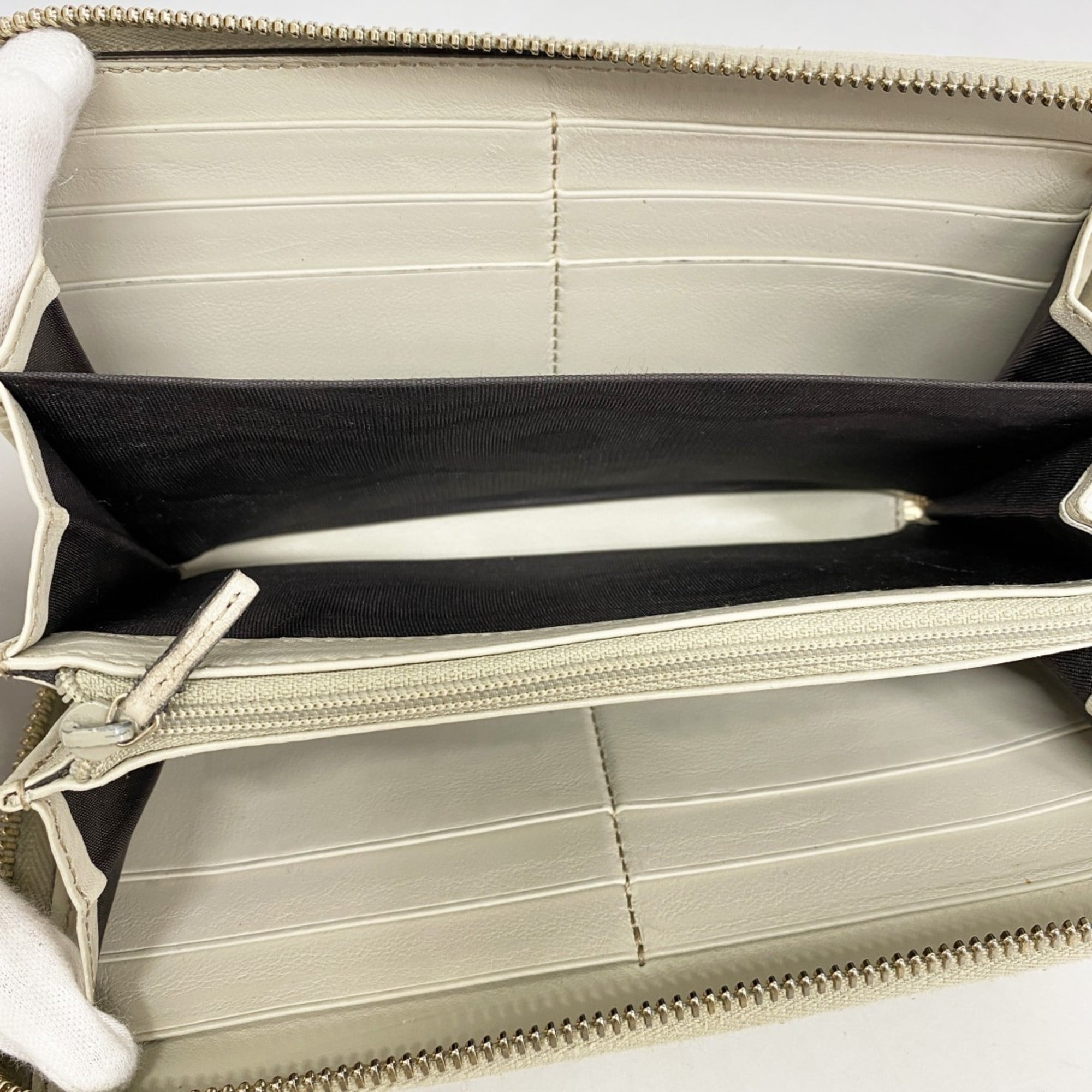 Gucci long wallet Guccissima 394005 leather ivory champagne for men and women