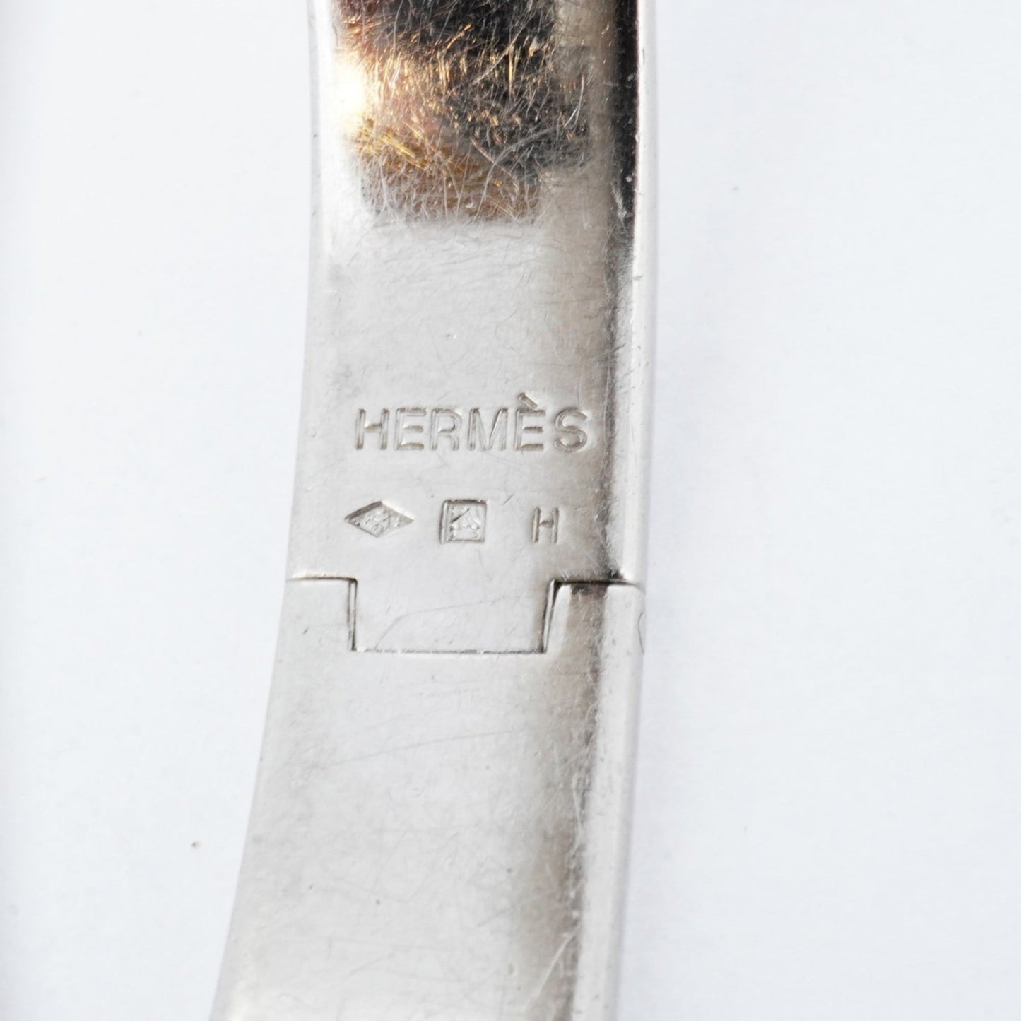 Hermes Click Clack PM Bangle, Metal, Silver, Beige, Women's