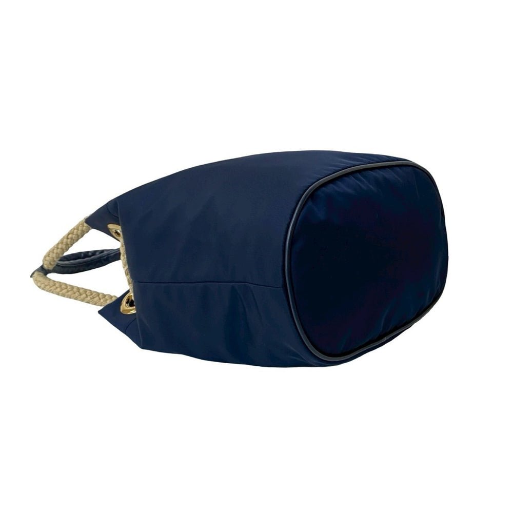 PRADA Prada Triangle Logo Plate with Metal Hardware Nylon and Leather Shoulder Bag/Handbag/Tote Bag Navy 34484 — Like New