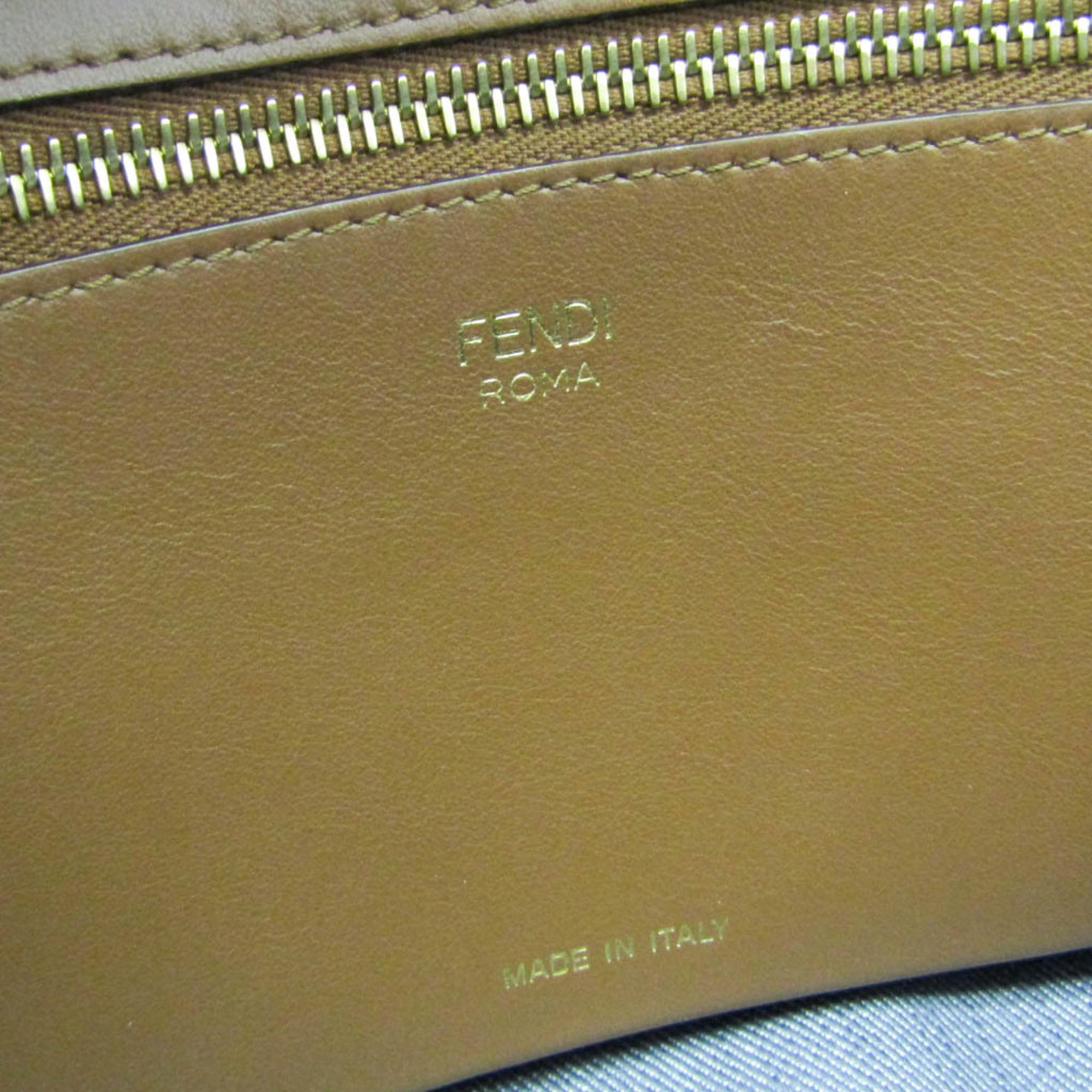 Fendi ROLL Small 8BH424 Reversible Women's Canvas,Leather Shoulder Bag,Tote Bag Brown,Gray — Like New
