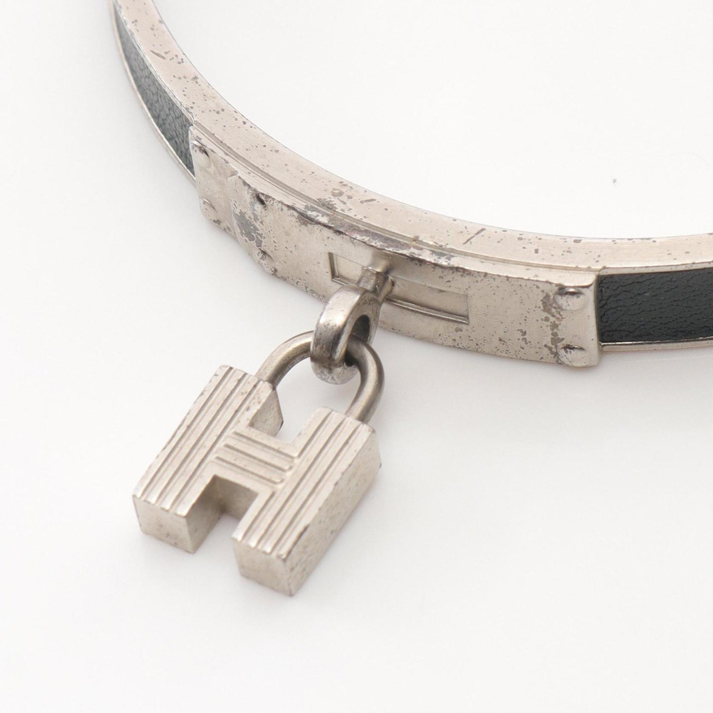 Hermes Hermès Kelly Bangle, Stainless Steel and Leather Women's, Silver Green