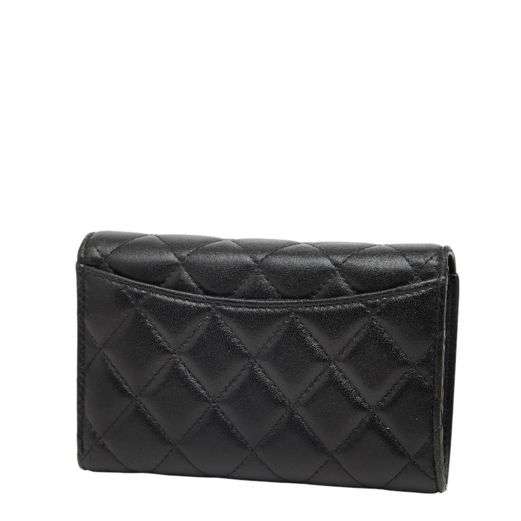 CHANEL Coco Mark Matelasse Tri-fold Wallet in Black Lambskin for Women