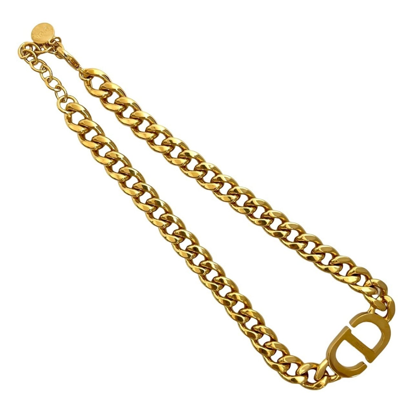 Christian Dior CD logo motif GP chain necklace pendant in gold and pink (09185)