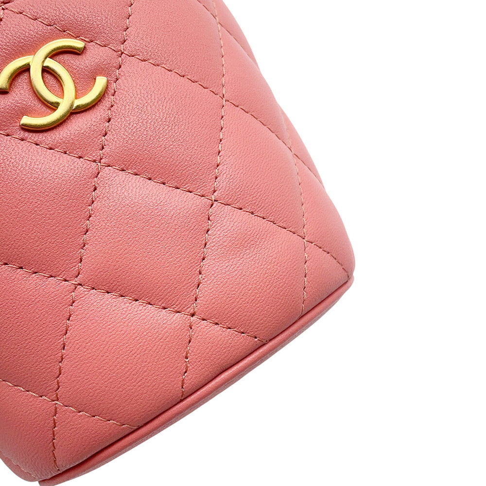 Chanel Chain Shoulder Bag, Coco Mark, Matelassé Vanity Case, Lambskin, CHANEL Handbag, Women's — Like New