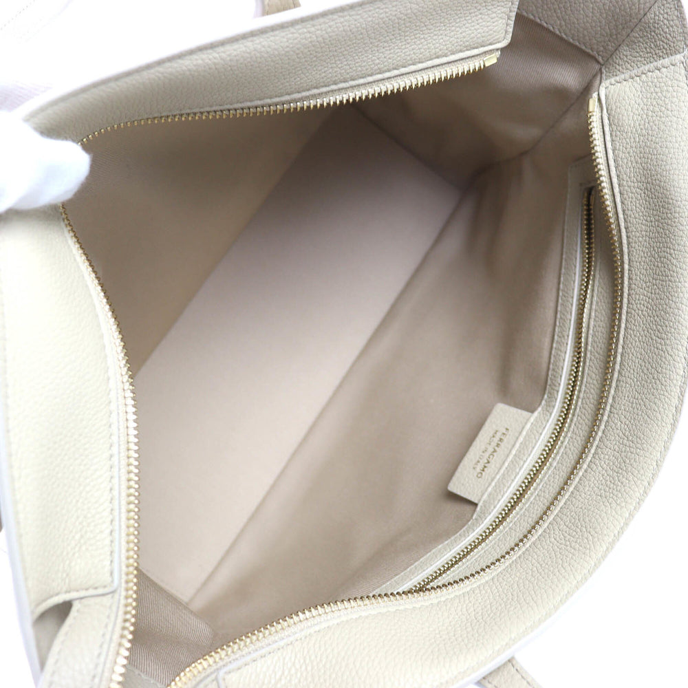 Salvatore Ferragamo FERRAGAMO 219861 Tote Bag M Calf Leather with Clochette, Can be Carried on Shoulder, Light Beige, Comes Dust Bag, Made in Italy, Women's — Like New
