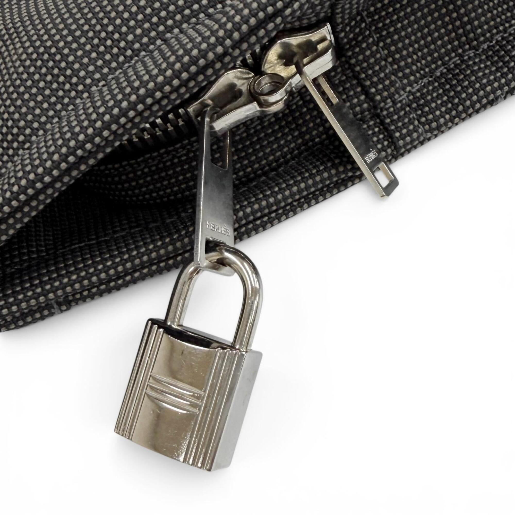 HERMES Hermes Herline Ad PM Canvas Backpack Daypack with Padlock, Gray, Made in France, Women's — Like New