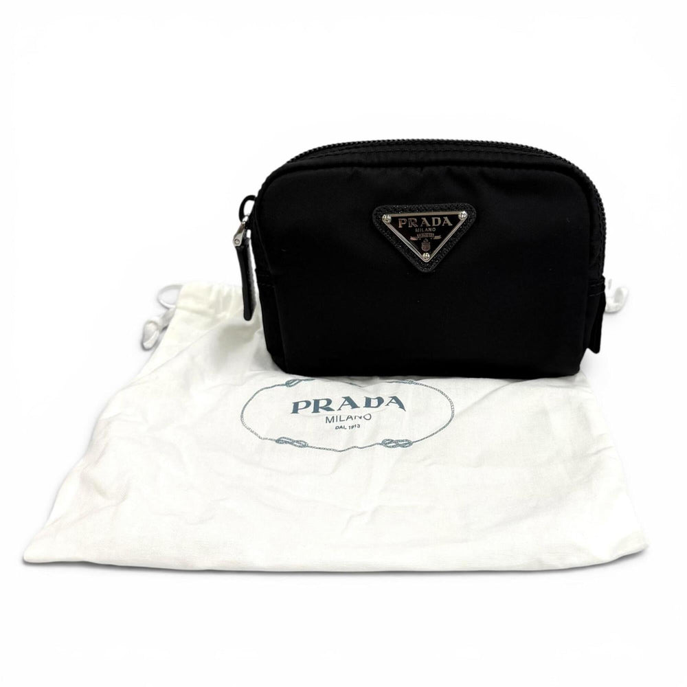 PRADA 1ND339 Micro Re-Nylon Pouch with FRID Tag, Triangle Logo, Cosmetic Pouch, Black, Made in Italy, Women's, Dust Bag — Like New