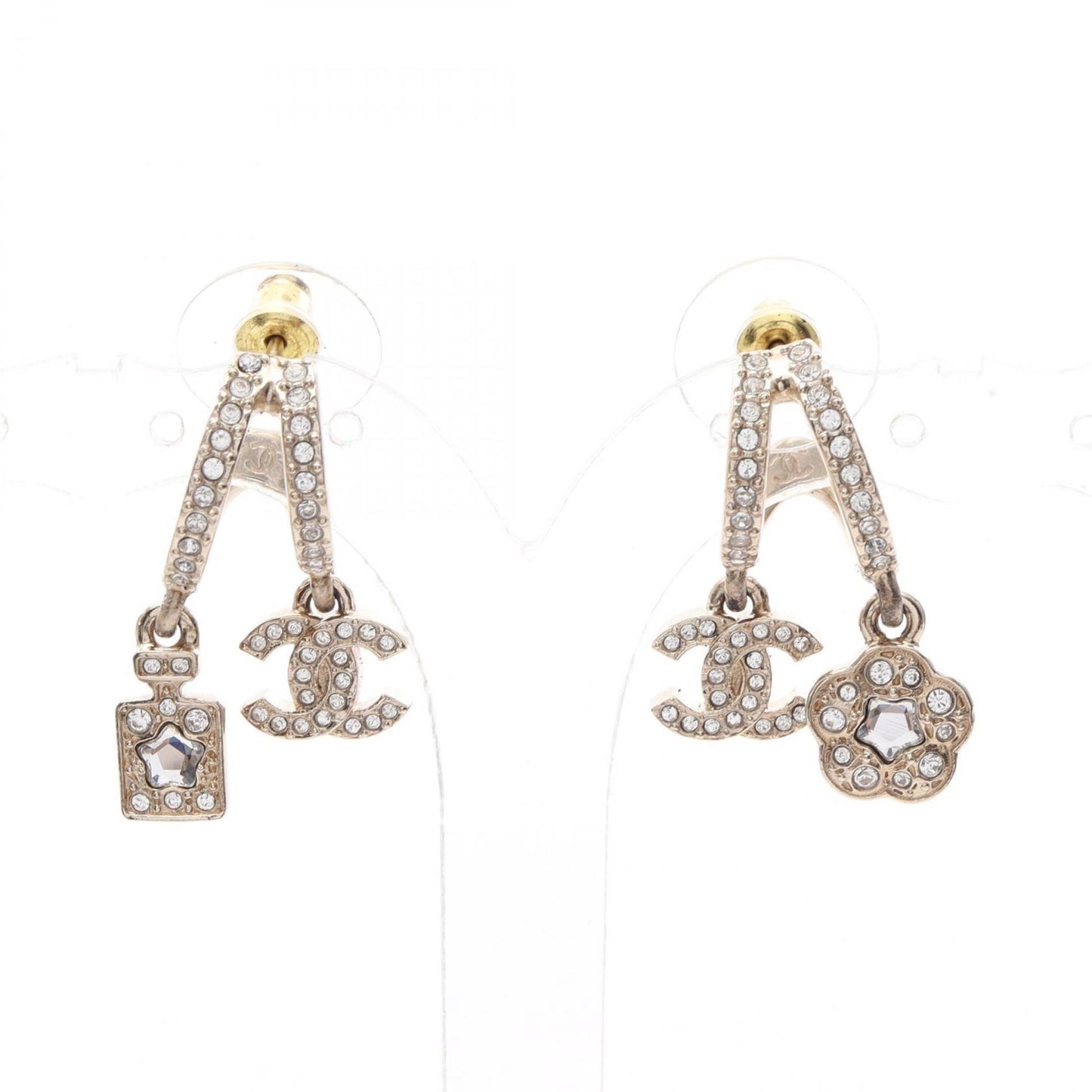 CHANEL Coco Mark Flower Hoop Earrings with Gold-Plated Rhinestones for Women