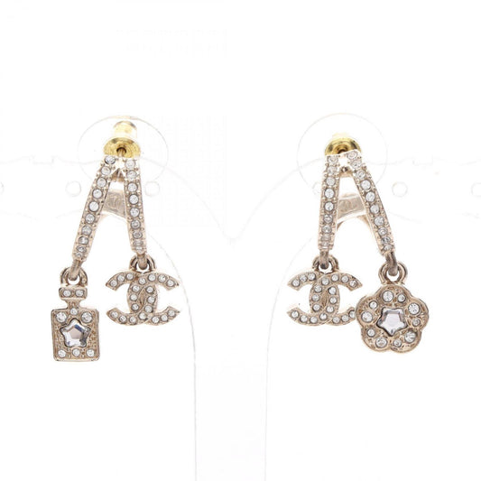 CHANEL Coco Mark Flower Hoop Earrings with Gold-Plated Rhinestones for Women