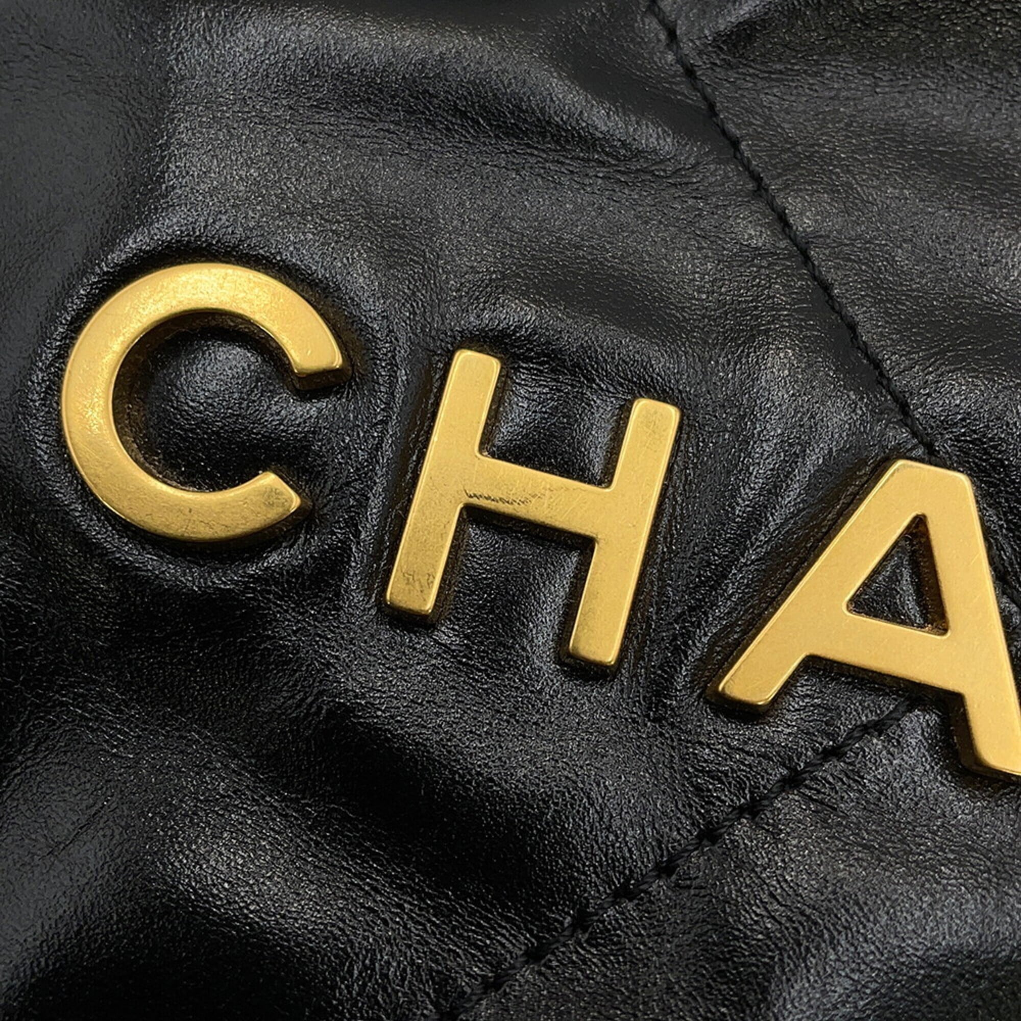Chanel Backpack, 22 Large, Shiny Calf Leather AS3313, CHANEL Handbag, Black, Women's — Like New