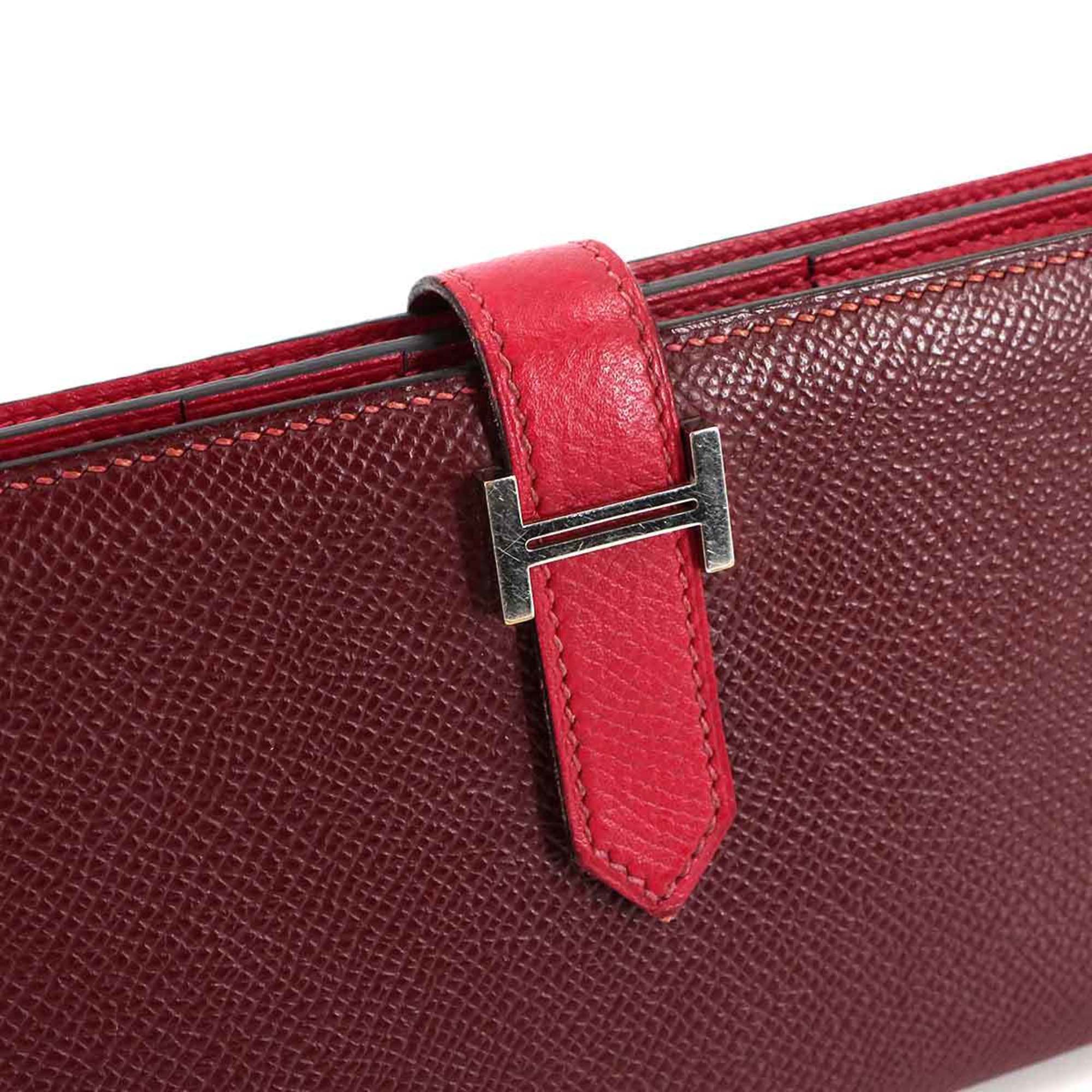 Hermes Hermès Bearn Soufflet Bifold Long Wallet, Epson Rouge H, Kazac, T Stamp, Silver Hardware