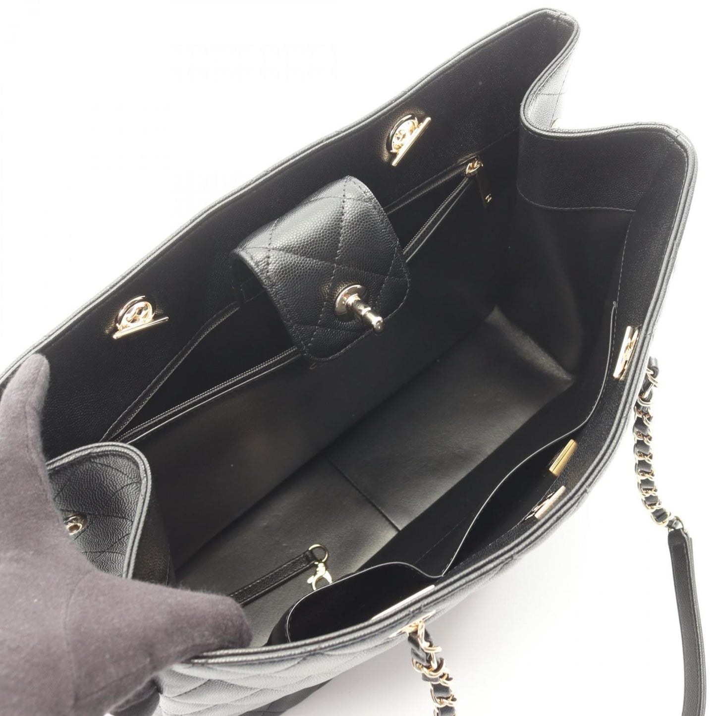 CHANEL Matelasse Large Shopping Bag, Tote Leather Calfskin, Women's, Black, A91046