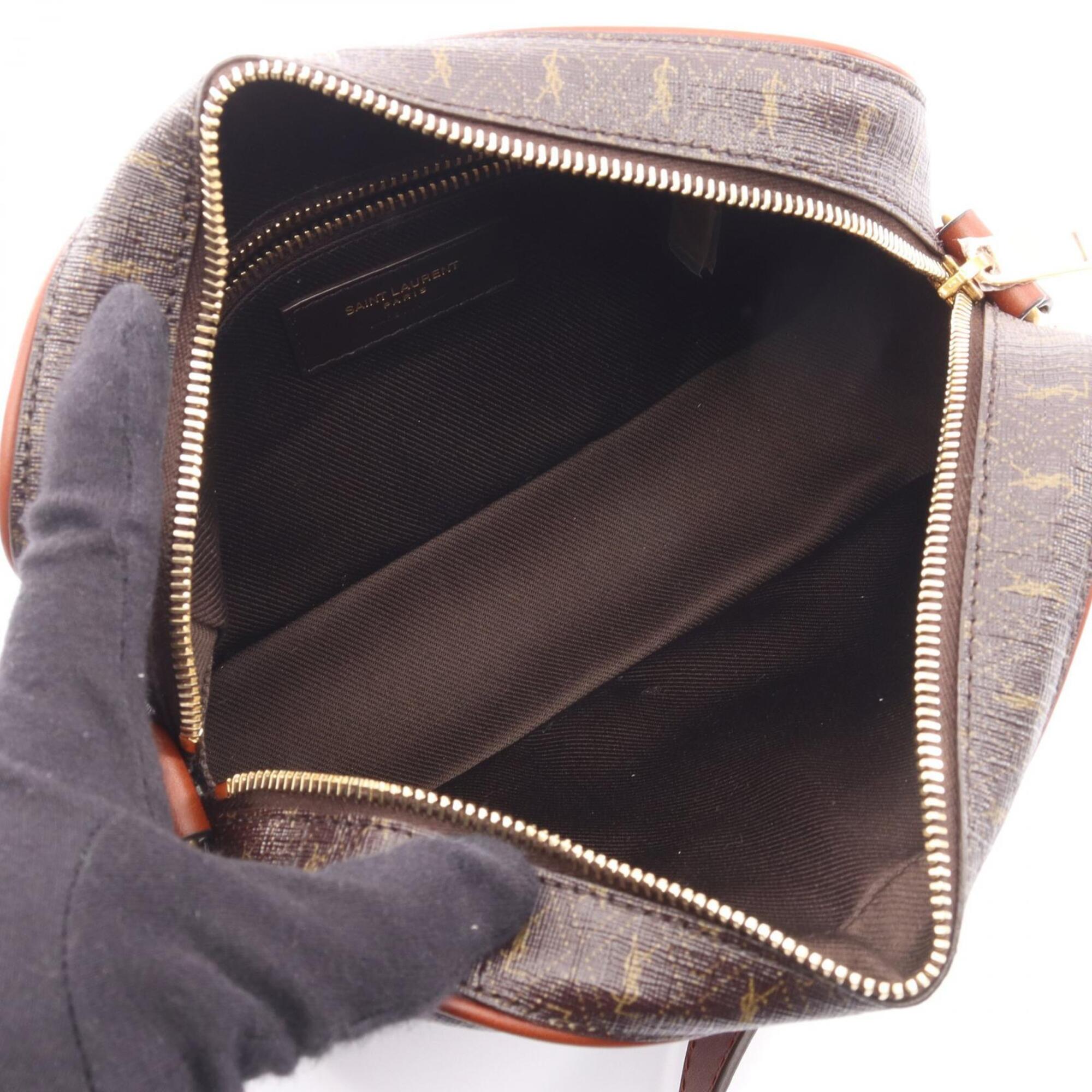 Yves Saint Laurent Saint Laurent Paris Monogram Camera Bag, Shoulder Handbag, Coated Canvas, Leather, Women's, Brown, 669957 — New - Store Return
