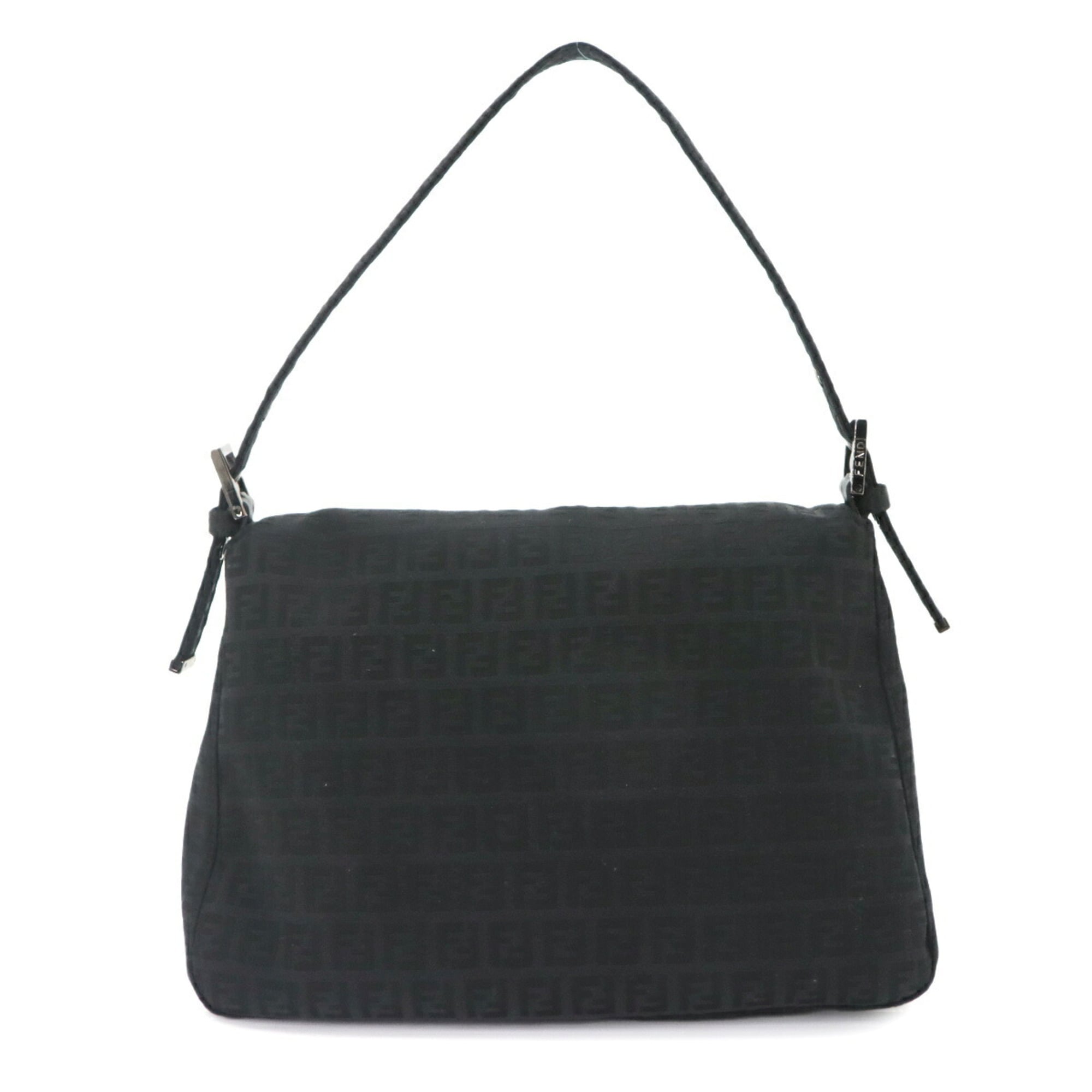 Fendi Zucchino Mamma Baguette Shoulder Handbag, Canvas, Black, 8BR001, Silver Hardware — Like New