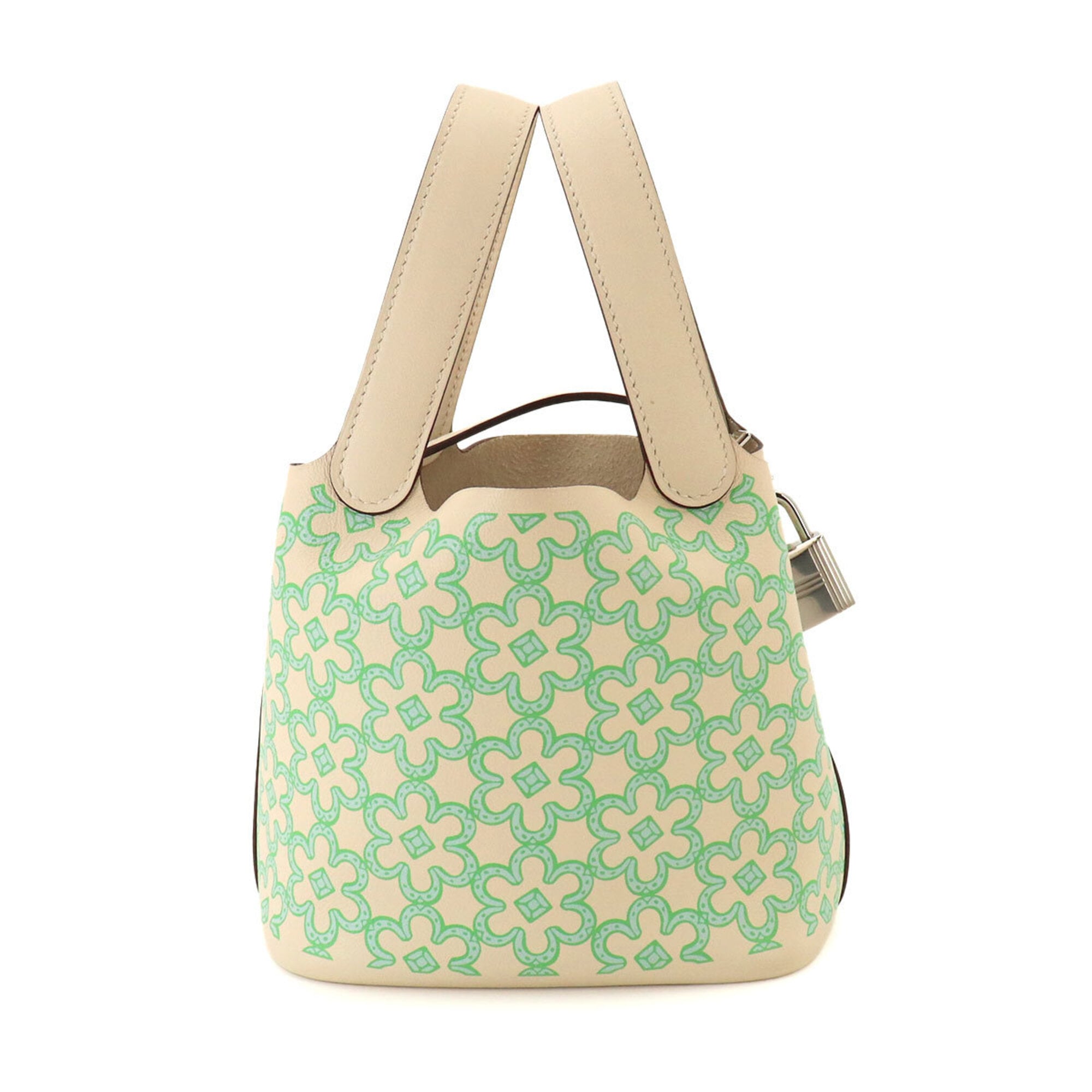 Hermes Picotin Lock PM Lucky Daisy Handbag, Swift Leather, Vert Blanc, U Stamp — Like New