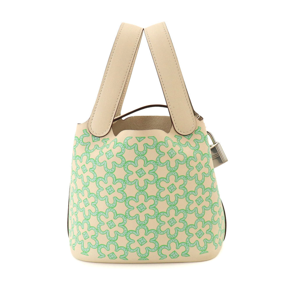 Hermes Picotin Lock PM Lucky Daisy Handbag, Swift Leather, Vert Blanc, U Stamp — Like New
