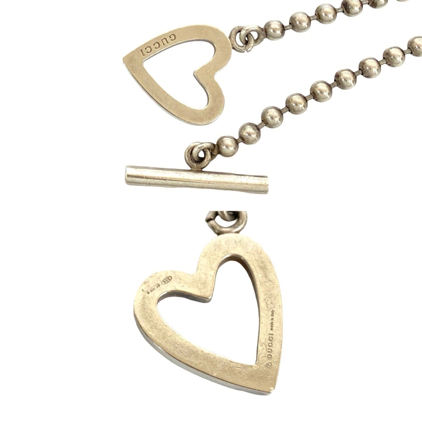GUCCI Toggle Heart Necklace in Sterling Silver with Ball Chain and Choker, 72941