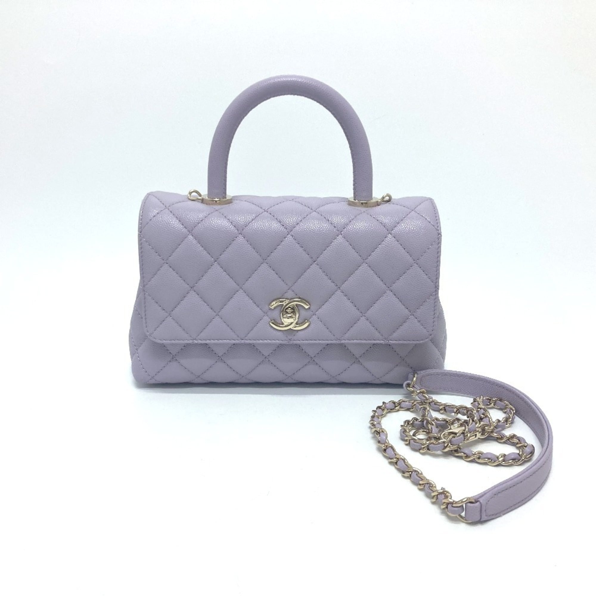 CHANEL A92990 Matelasse Coco Handle Bag Shoulder Handbag Caviar Skin Women's Lavender Purple — New - Store Return