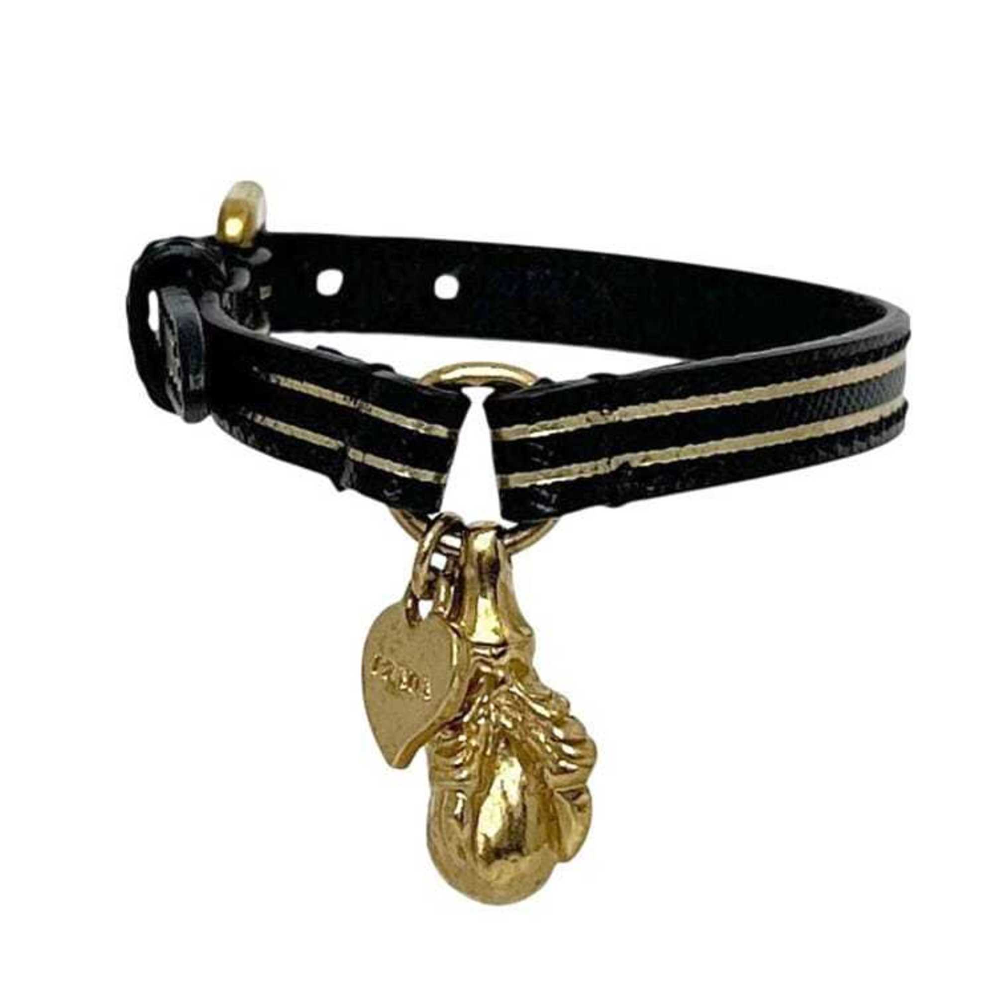Prada Bracelet ec-24715 Black Gold Leather PRADA Border NERO Heart Swing Women's Men's
