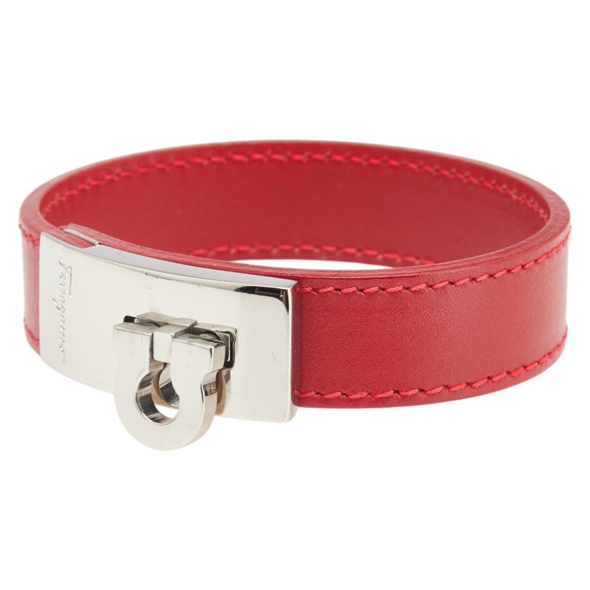 Salvatore Ferragamo Gancini Bracelet in Red, Silver, Leather and Metal for Women
