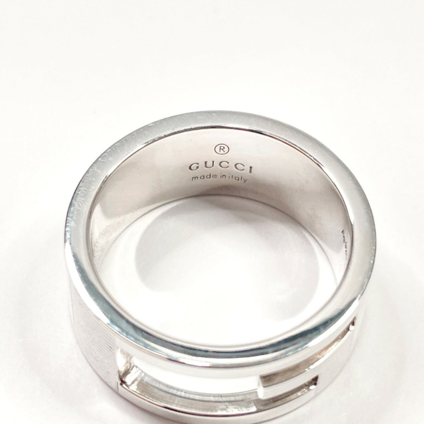 GUCCI Branded Cutout G Ring, 925 Sterling Silver, Size 12, Women's