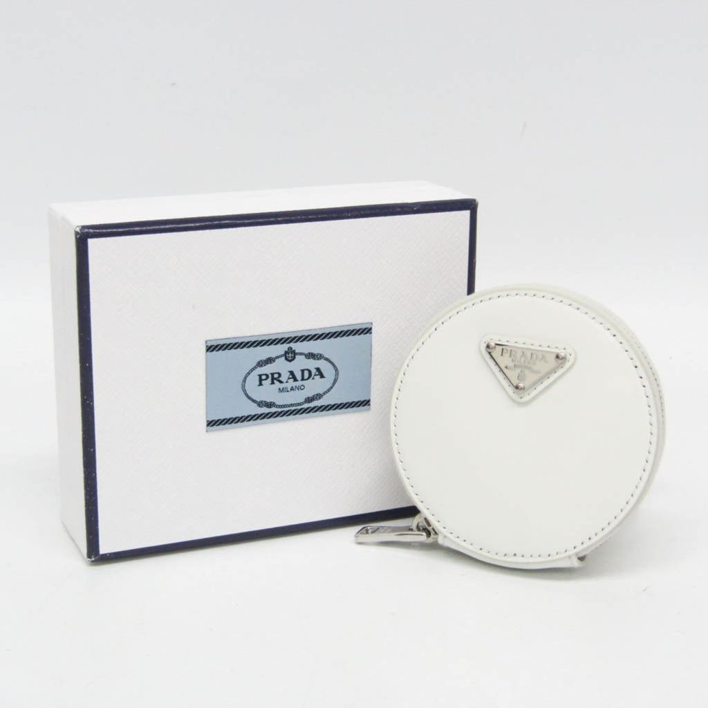 Prada SPAZZOLATO 1TL431 Women,Men  Enamel Leather Coin Purse/coin Case White