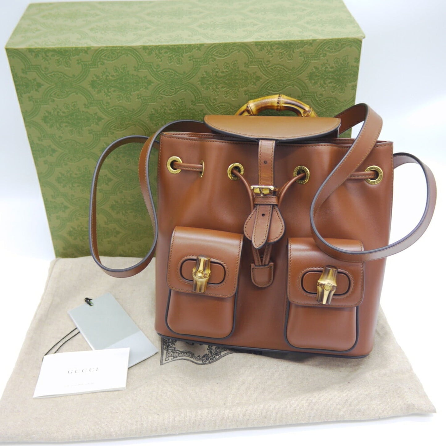 GUCCI Bamboo Backpack Brown Leather Rucksack 7102101 213317