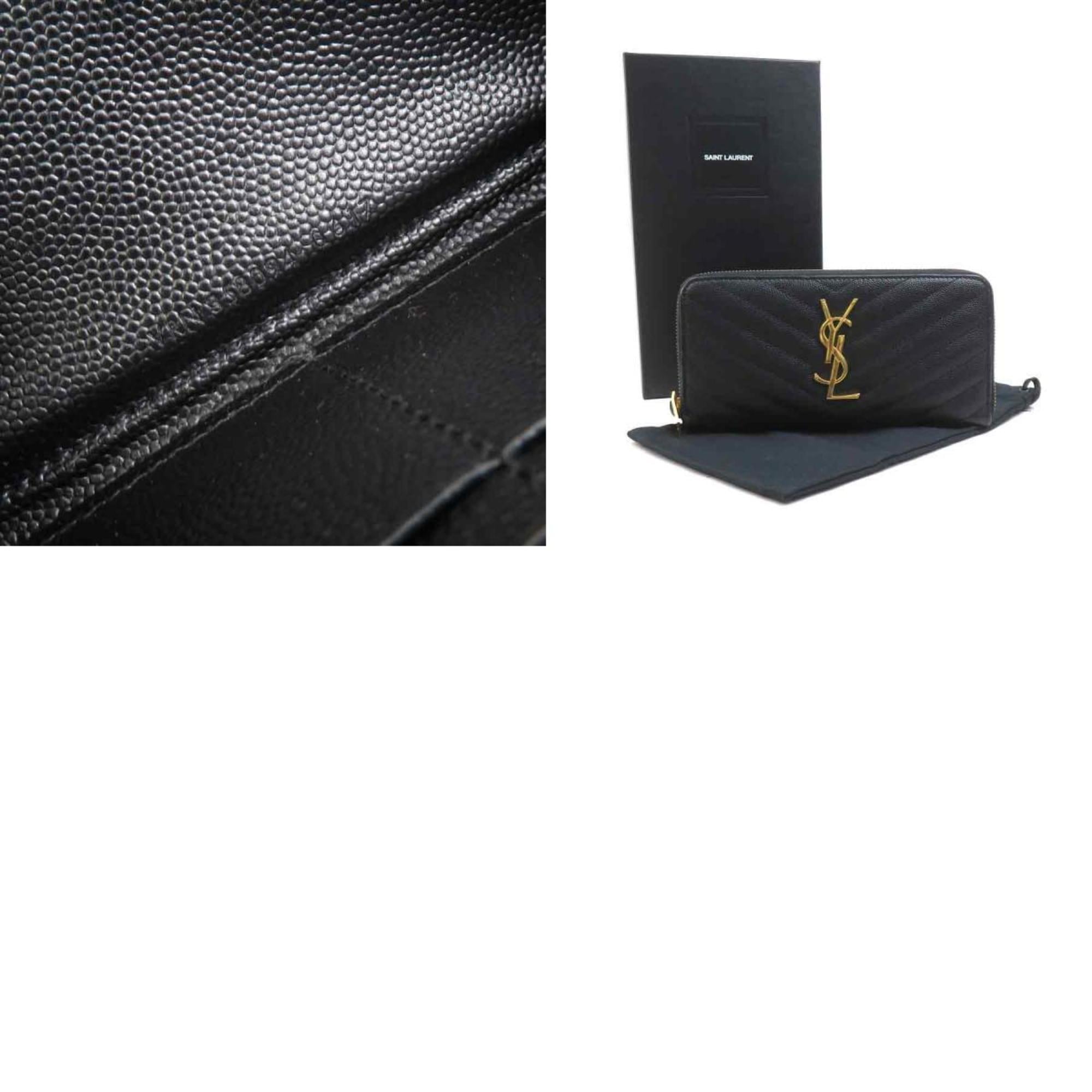 Saint Laurent round long wallet in black and gold leather for women (h31776g)