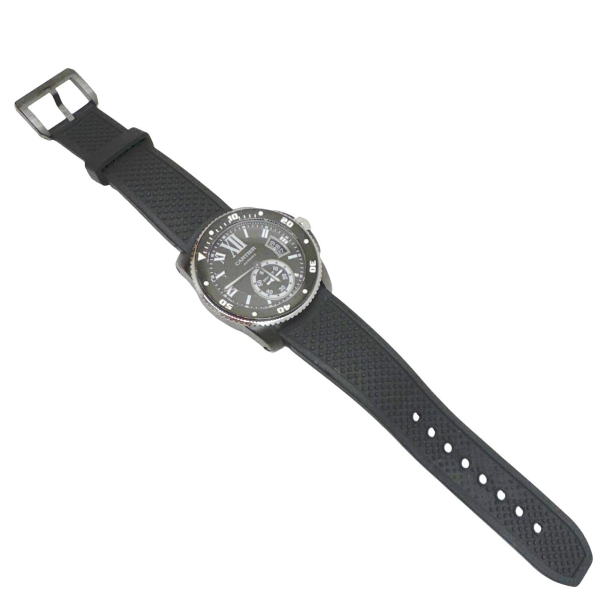 CARTIER Calibre de Cartier Carbon Diver Date WSCA0006 Watch, Stainless Steel, Rubber Strap, Automatic, Black, Men's — Very Good