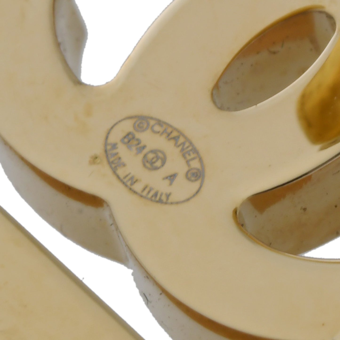 CHANEL Square Logo Earrings, Gold and White, Women's, GP A-Rank, Pre-Owned, Ginzo