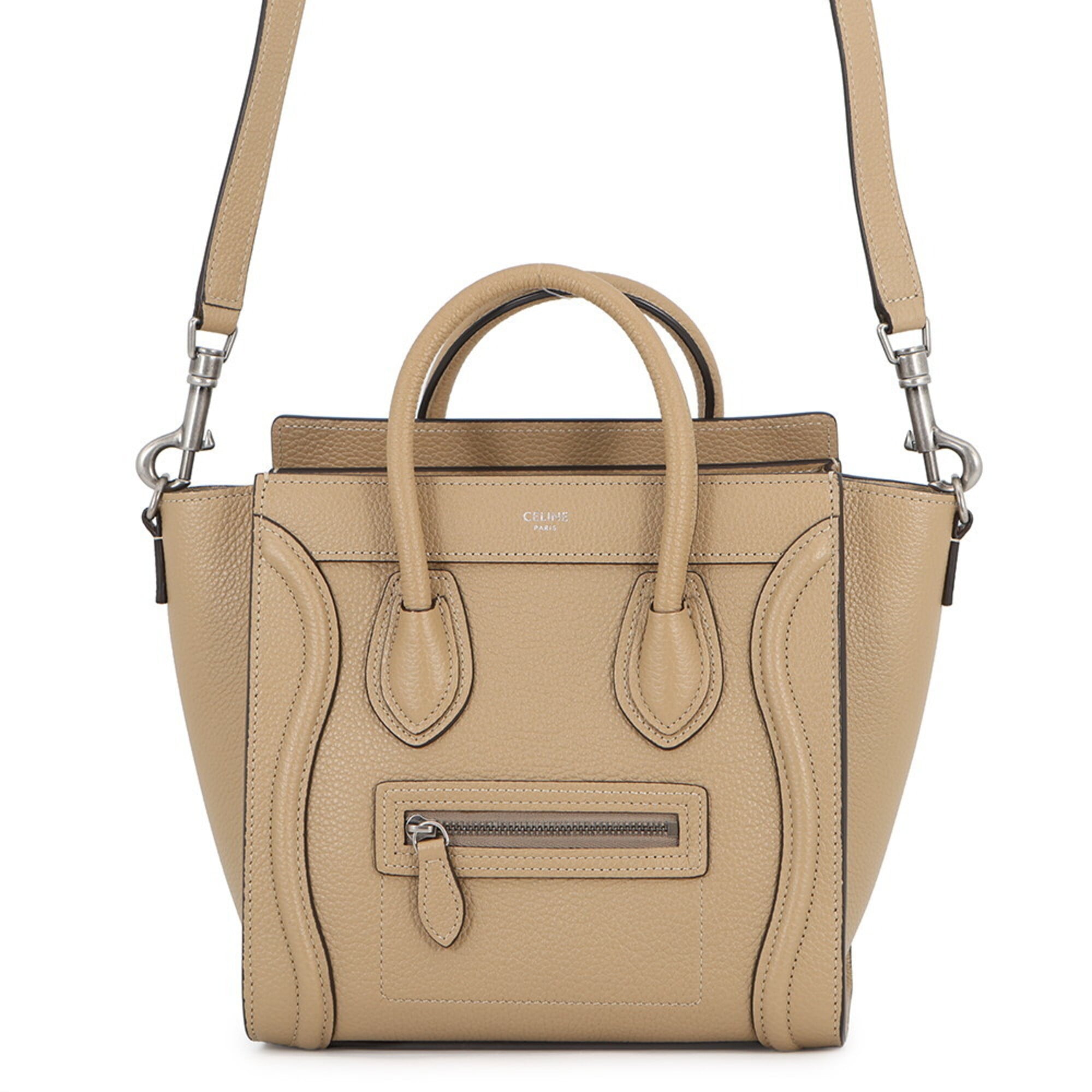 Celine handbag, Luggage Nano Shopper, leather, 189243, CELINE 2-way, beige — Like New