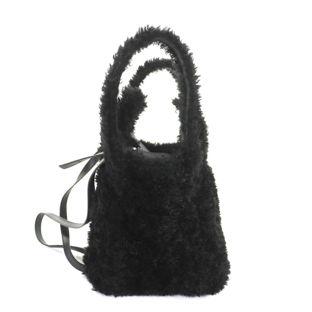 BALENCIAGA Everyday 2.0 XS (672793) Logo Embroidered F-Fur Shoulder Tote Bag, Black, Includes Dust Made in Italy — Like New
