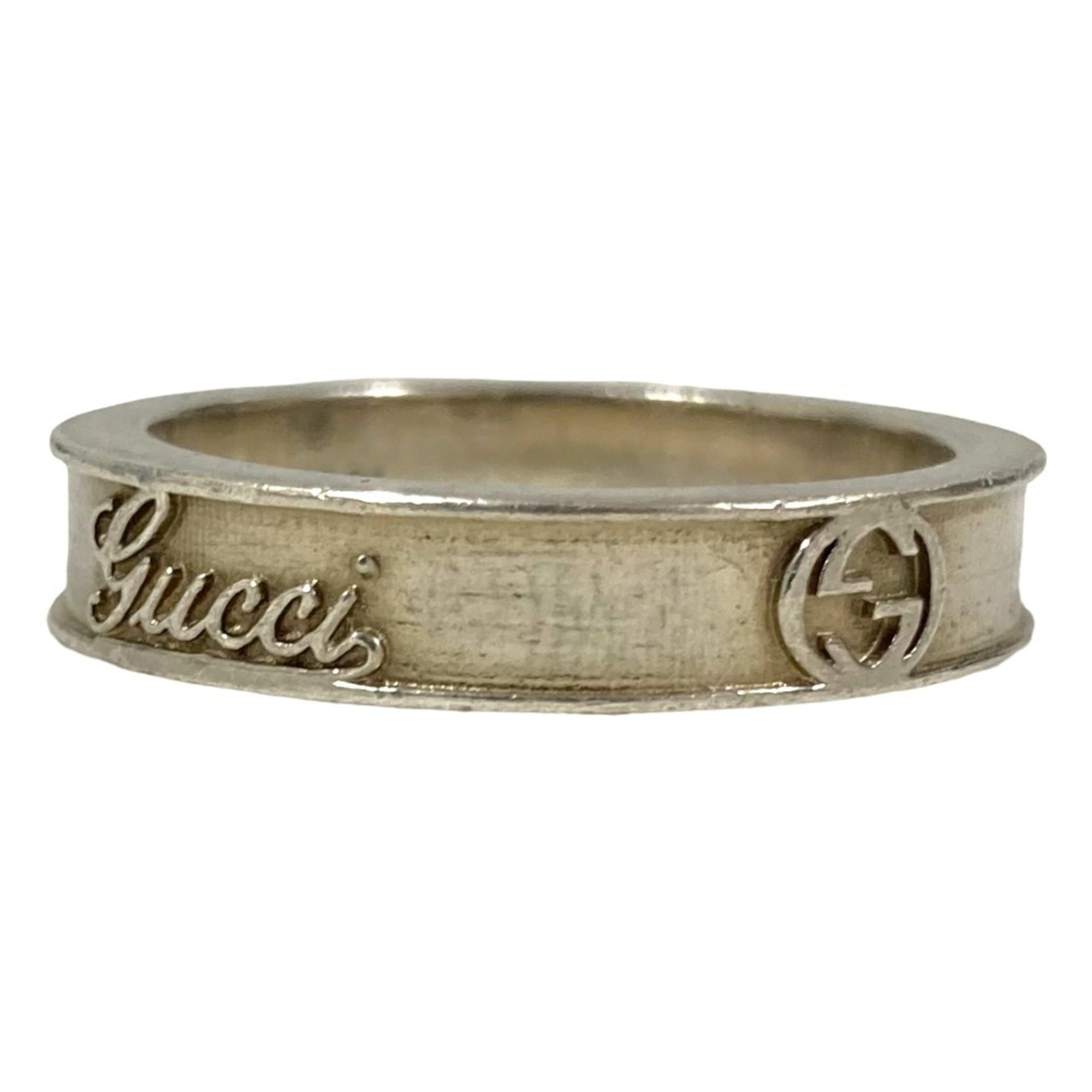 GUCCI Interlocking G Script Logo Ring, 925 Sterling Silver, Size 2, Men's — Like New